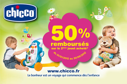 Promotion Chicco 50% remboursés sur le deuxième jouet acheté